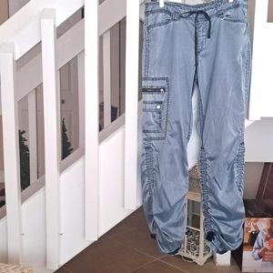 Express Denim Blue Color Satiny Cargo Pants  Adjustable Hem  Sz8 Excellent